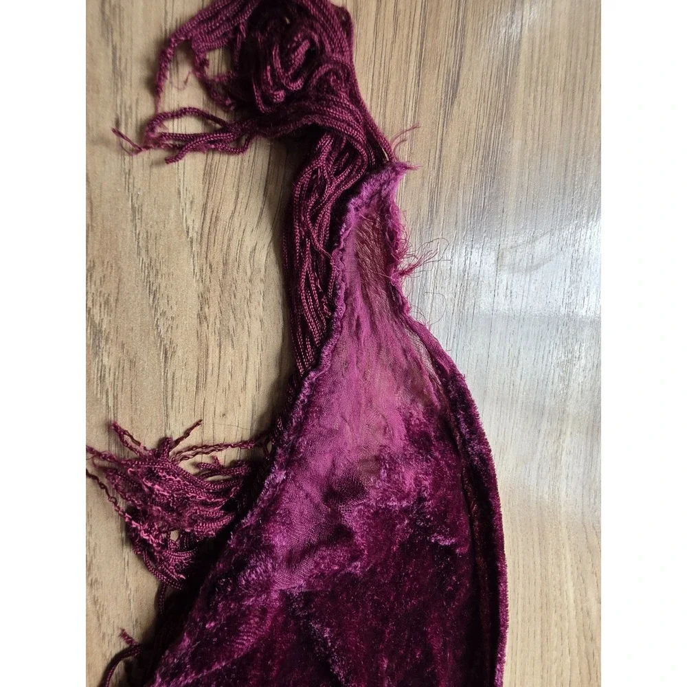Y2K V-Shape Scarf Wrap Top Velvet Burgundy Tassel Floral